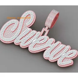 925 Sterling Silver Bling Letter 'Swerve' Charm Hip Hop VVS Moissanite Diamond Initial Letter Luxury Name Pendant Necklace
