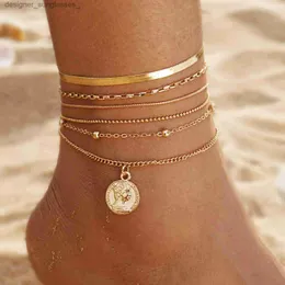 Ножные браслеты IPARAM 6 шт., многослойные металлические ножные браслеты для женщин, подвеска в виде монеты из бисера, браслет на ногу, модные ювелирные изделия, подаркиL231116