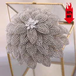 Wedding Flowers Sparkle Bridal Bouquet For Bride Crystal Flower Marriage Accessories Silver Hand