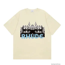 Дизайнерская модная одежда Роскошные футболки Rhude tress High Street Американская мода Br Популярные свободные с круглым вырезом из чистого хлопка Мужская футболка с коротким рукавом Summer Ins Sa