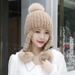 Berets Fashion Women's Fur Straw Hat Shicky Mink Hair Darm Darm Stress Winter Winter Outdoor Protect Rofroof Protection 2023