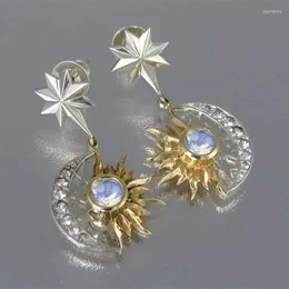 Dingle örhängen kreativ mode solmåne vintage smycken silver färg metall inlagd månsten snidstjärna för kvinnor
