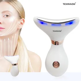 Ansiktsvårdsanordningar Tewirrow och Neck Beauty Massager 3Color LED Pon Therapy Double Chin Reducer Anti Wrinkle Skin Equipment 231115