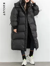 Kadınlar Down Parkas Kuclut Parkas Kadınlar için Sonbahar Kış Moda Uzun Kollu Kalın Sıcak Ceketler Büyük Boy Bir Kaput Fermuarı Uzun Katlar 231115