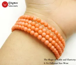 Strand Qingmos Trendy Natural Pink Coral Bracelets For Women With 4-5mm Round Steel Wire Wrap Bracelet Fine Jewelry 28'' B440