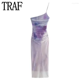 Abiti casual Abito aderente viola con slip Abito aderente da donna in tulle arricciato Lungo estivo senza spalline Sexy con spalle scoperte Festa notturna