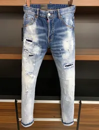 Męskie dżinsy DSQ2 Coolguy Jeans Hip Hop Rock Moto Design Blue DSQ Jeans Pant Zakresed Chudy Denim Biker DSQ2 Dżinsy 612