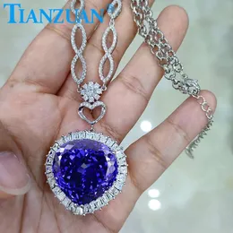 S Sier Wedding Blue Tanzanite Color Cz / Moissanite Stone Titanic Heart Of Ocean Love Forever Pendant Necklace Party