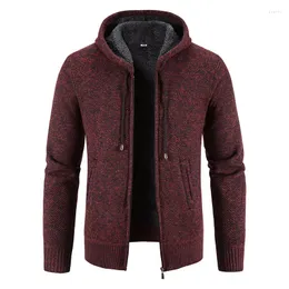 メンズセーター冬のメンズカーディガンフード付きスリムフィットカジュアルセーターコートジャケット良い品質の男性太い暖かい4xl