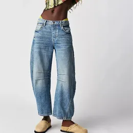 Calça feminina vintage jeans de jeans largura de jeans largo namorado jeans cortado Rise reta Y2K Barrel 231116