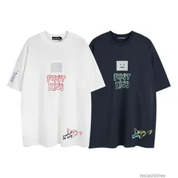 디자이너 패션 의류 럭셔리 티 Tshirts AC 여름 스웨덴 스퀘어 이모티콘 편지 인쇄 미국 느슨한 피팅 순수면 남성 여성 짧은 슬리브 TSHIR