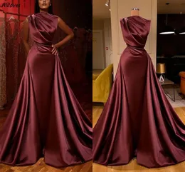 Burgundy Arapça Dubai Balo Elbiseleri Aşırı Eteklerle Kolel Saten Klasik Klasik Resmi Akşam Partisi Önlükler Fas Kaftan Vestidos Abendkleider Cl0553