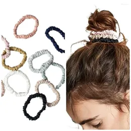 Acessórios de cabelo 22 Momme Mulberry Silk Scrunchie 1 cm Mini Scrunchies Menina Laços Corda Bebê Sólido Skinny Bow Tie