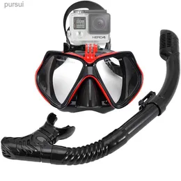 Tauchmasken Schnorchelset Tauchmaske für GoPro Unterwassersportkamera Antibeschlag Professionelle Schwimmbrille Trockenschnorchelrohr für ErwachseneL231116