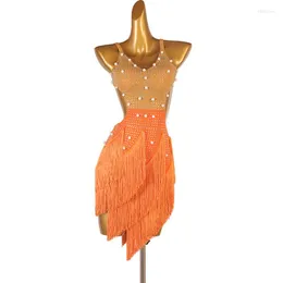 مرحلة ارتداء NY05 LQ001 شرابة التصميم بلا أكمام أنثى فستان الرقص اللاتيني للنساء قاعة الرقص الأداء بدلة البطن