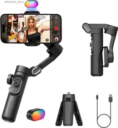 Stabilisatorer aochuan 3-axel handhållen stabilisator Universal Joint foldble Fill Light Shooting Video för iPhone Samsung Q231116