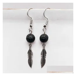 Dangle & Chandelier Angel Wings Black Lava Stone Earrings Diy Aromatherapy Essential Oil Diffuser Dangle Earings Jewelry For Dhgarden Dhwfd