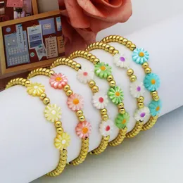 Strand Vlen Flower Daisy Bracelet For Women Gold Color Stretchy Pulseras Summer Trendy Y2K Jewelry