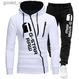 Erkeklerin Trailsuits 2023 Yeni Sonbahar Kış Mens Trailsuit Takım Moda baskı fermuarlı başlıklar sweatshirt+Sweatpants 2 adet set jogging rahat kıyafetler Q231117