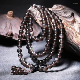 Frend Bracelet NATURAL Obsidian 108 para mulheres Buda Rosário Amuleto Budista 3 Volas Rios redondos Jóias