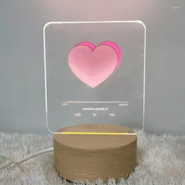 Table Lamps Ins Red Heart Player 3d Light Creative Korea Bedroom Acrylic USB Lamp Valentine Day Event Gift Wooden Base Night