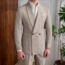 Garnitury męskie Blazers Najwyższa jakość brytyjska podwójnie piersi projektant Dwuczęściowy garnitur na przyjęcie weselnym Bankiet Men Suit Slim Costume Homme Mariage 231115
