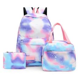 School Bags 3pc Backpack Tie Dye Canvas Student Schoolbag Laptop Bookbag Girls College Kids Rucksack Pack Mochilas 231116