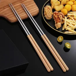 Baguettes longues en acier inoxydable pour la cuisson des nouilles, Pot frit, baguettes chinoises en métal réutilisables, vaisselle