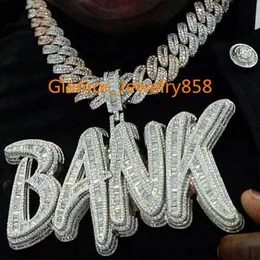 Banco personalizado Hip Hop S Sier Baguette Vvs Moissanite pingente de colar de diamante gelado