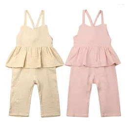 Byxor småbarn barn baby flicka ruffle romper fast färg jumpsuit bodysuit outfit sommarkläder