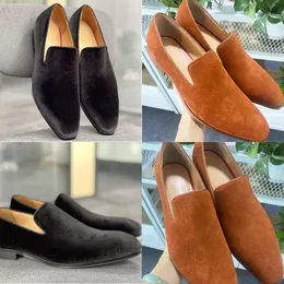 Luxury Suede Leather Black Dress Shoes Designer Men Formal Shoes Pointed Toe Loafer Business Work Wedding Party Shoes Size 38-48 NO496