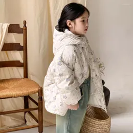 Down Coat 2023 Korean Winter Children Girl Duck Jacket Loose Thick Printed Kid Snowwear Parka Lång ärm Huva