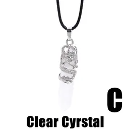 Pendant Necklaces Flola Clear Crystal Nature Stone Pu Leather Chain for Women Men Hip Hop Punk Jewelry Gifts Nkeb666