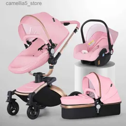 عربات الأطفال# عربة الأطفال 3 في 1 PU Leather Baby Carriage مع مقعد سيار سفر جدد طيبة للطفل للطفل والطفل Pram Luxury Q231116