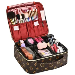 Professional Makeup Train Case Portable Leather Cosmetic Bag with Adjustable Dividers for Women and Girls