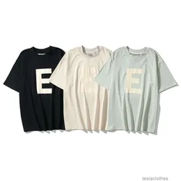 Projektant Fashion Clothing Luksusowe koszulki Tshirty mgły Kanyes w tym samym stylu podwójny wątek Essen High Street E-line Flocking Summer Nowy koszulka z krótkim rękawem