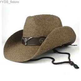 Breda randen hattar hink hattar 2019 sommarsträng män kvinnor svart västerländsk cowboy hatt bred brim hatt utomhus sombrero hombre cowgirl hatt yq231116