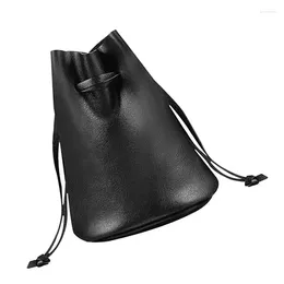 Storage Bags Small Drawstring Pouch Coin For Women Gift Black PU Leather Camera