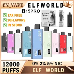 Original ELF WORLD i15 PRO 12000 Puffs Electronic Cigarette Vape Pen Disposables ELFWORLD 18ml With 600mah Rechargeable Battery Type C Mesh Coil