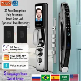 Smart Lock Tuya App 3D Face Recognition Smart Door Lock Voice Intercom Digital Door Lock Camera Video Call Automatic Door Lockl231116