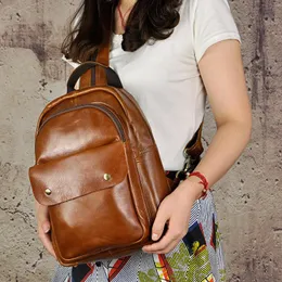 Ryggsäck äkta läderdesign unisex rese casual dagpack mode college skola student 12 "bärbar väska man 1307-b