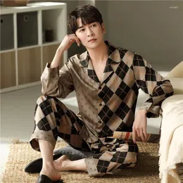 Mäns sömnkläder pyjamas vårens höst långärmad byxor stor storlek hemdräkt avslappnad två bitar tunna hemkläder
