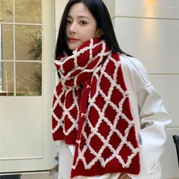 Scarves Autumn And Winter Cold Protection Warm Wool Blended Knitted Scarf Women's Temperament Plaid For Women