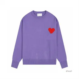 Amis Mens Paris Fashion Designer Amisknitted Sweater Hoodie 자수 Red Heart Soly Color Round Long Sleeve Shirts 남성 여성 DWJZ