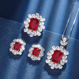Ожерелье и серьги, комплект ювелирных изделий, медная подошва, позолоченная, модная имитация красного корунда, ретро темпераментное кольцо для женщин 10 14-7 9