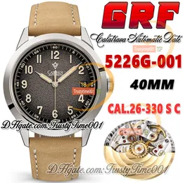 GRF CALATRAVA GR5226G-001 CAL.26-330 A26-330 AUTOMATISK MÄNS Titta på texturerad kol Dial Number Markers Steel Case Läderband Super Edition TrustyTime001Watches