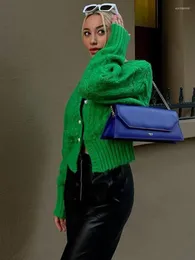 レディースニットエレガントな緑の胸肉のボトンツイストカーディガンセーター女性秋の女性ファッション後期スリーブストリートカーディガン