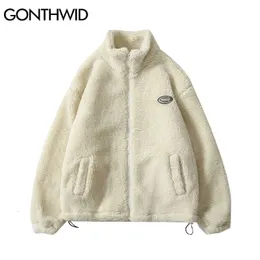 Herrenjacken Hip Hop Winter Fleece Flauschige Jacke Streetwear Harajuku Fuzzy Reißverschluss Mantel Männer Herbst Einfarbig Leicht Schwarz Beige 231115