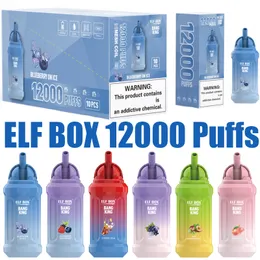 Elf Box 12000 Puffs Do jednorazowe Effirettes Puff 12k 0% 2% 5% 23 ml wstępnie wypełnione strąka 0,8OHM Cewka siatki 600 mAh do ładowania baterii