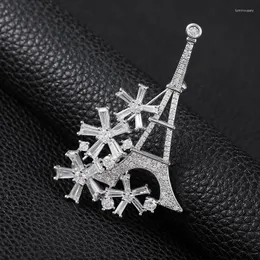 Brooches Paris Eiffel Tower Pins For Women Crystal Flower Brooch Party Dress Suit Charm Craft Jewelry Collar Broche Pin Gift